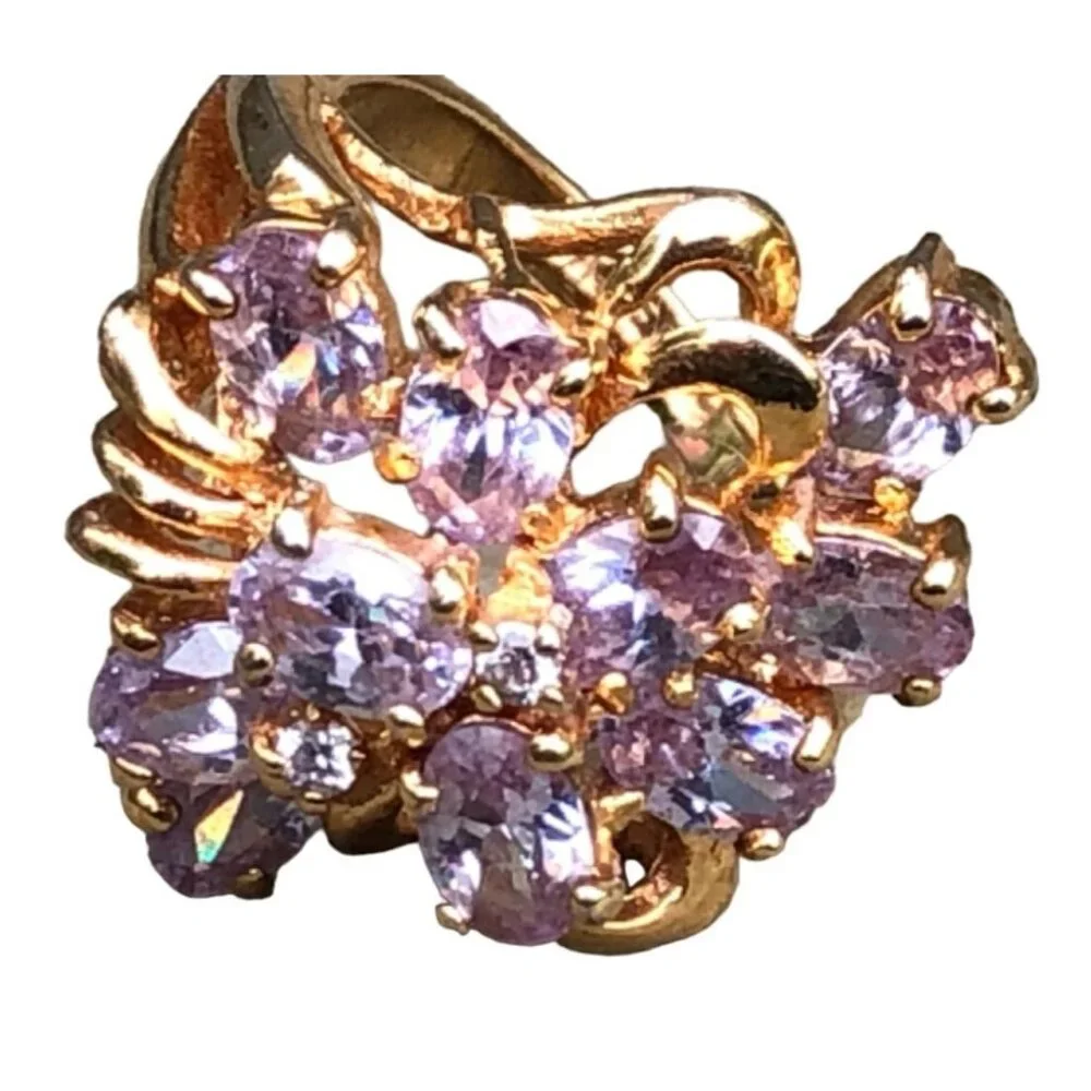 RSC 18kt Yellow Gold Electroplate Ring with Cluster of Clear Crystal Stones Sz 7 - Picture 6 of 9
